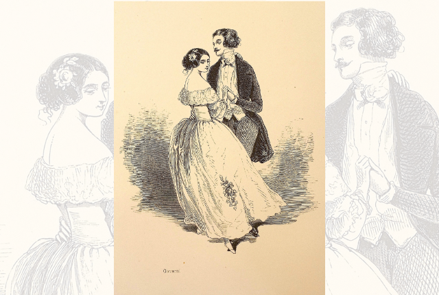 Gravure tirée de l’ouvrage La danse des salons d’Henri Cellarius (Paul Gavarni, illustrateur et Lavieille, graveur) publié à Paris en 1849